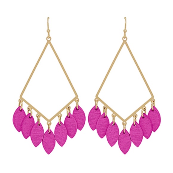 Wood Leaf Deco Diamond Shape Earrings - Picture 1 of 5